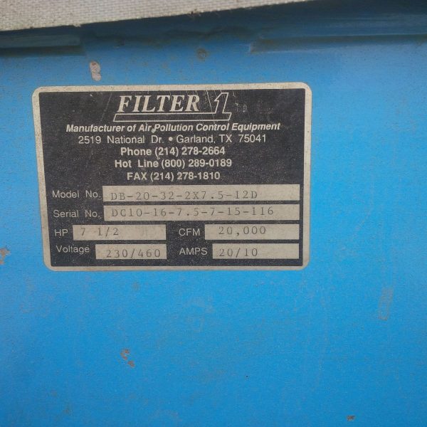 SOLD Filter One Backdraft Booth DB-20-64-2-7.5-12D-8H (60,000 CFM) Used Cartridge Dust Collectors-5193